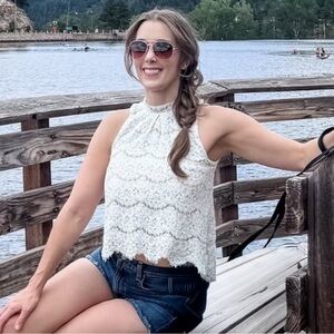 love, Fire White Lace Crop Top